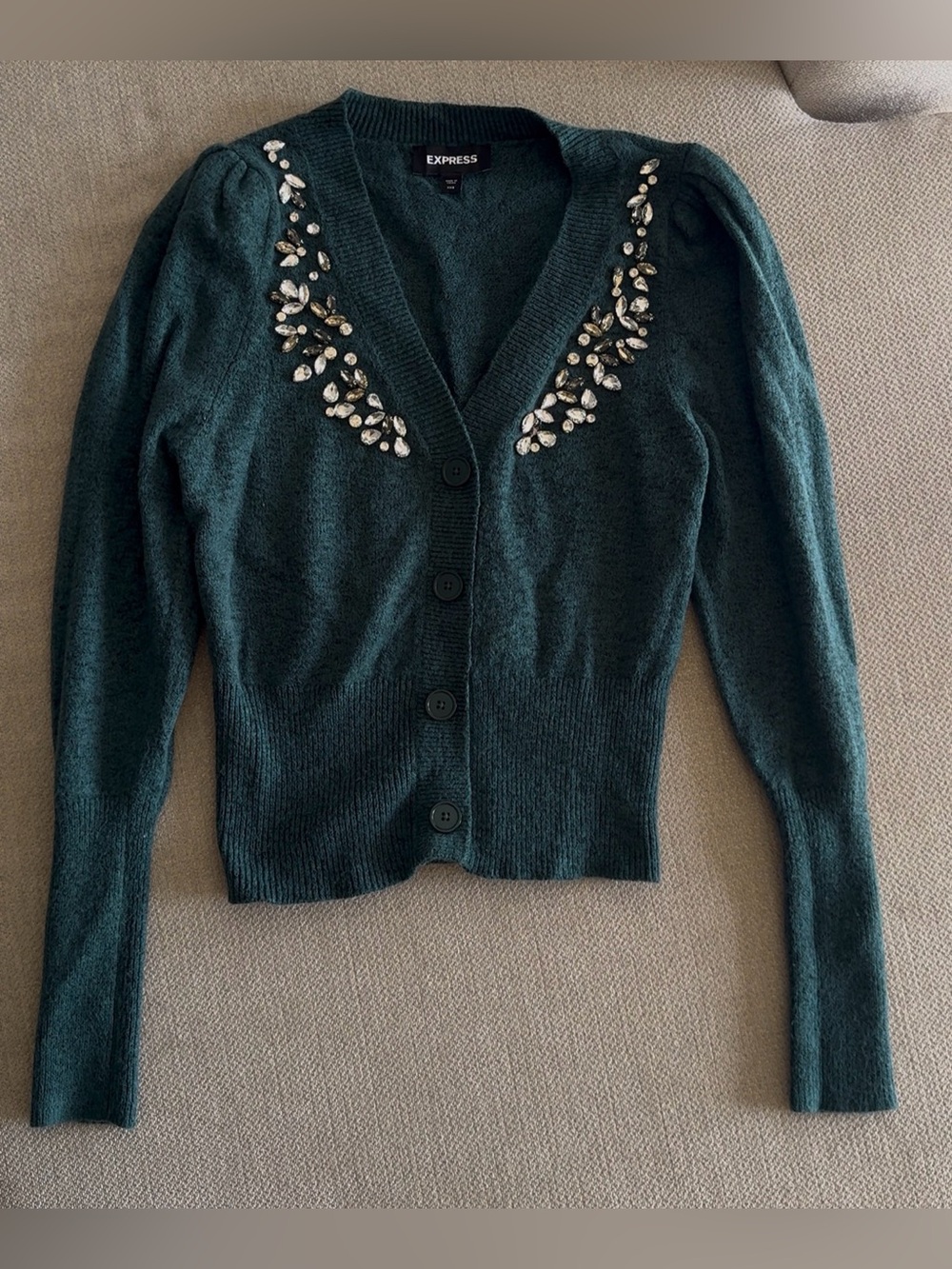 Express Embellished Jewel Cardigan Sweater XXS Dark Teal